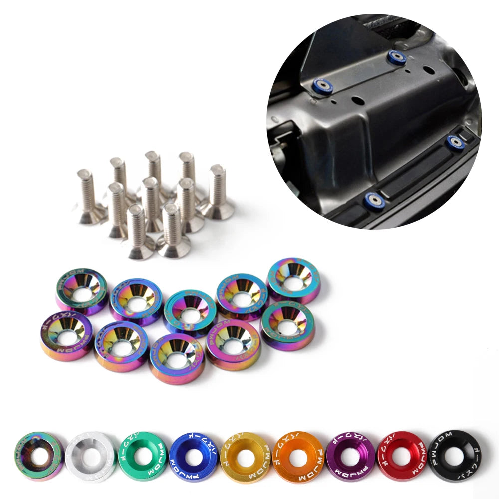 1Set Billet Aluminum Fender Bumper Washer Bolt Engine Bay Screw Dress up Kit JDM M6X20Mm Bolts - DriveNova