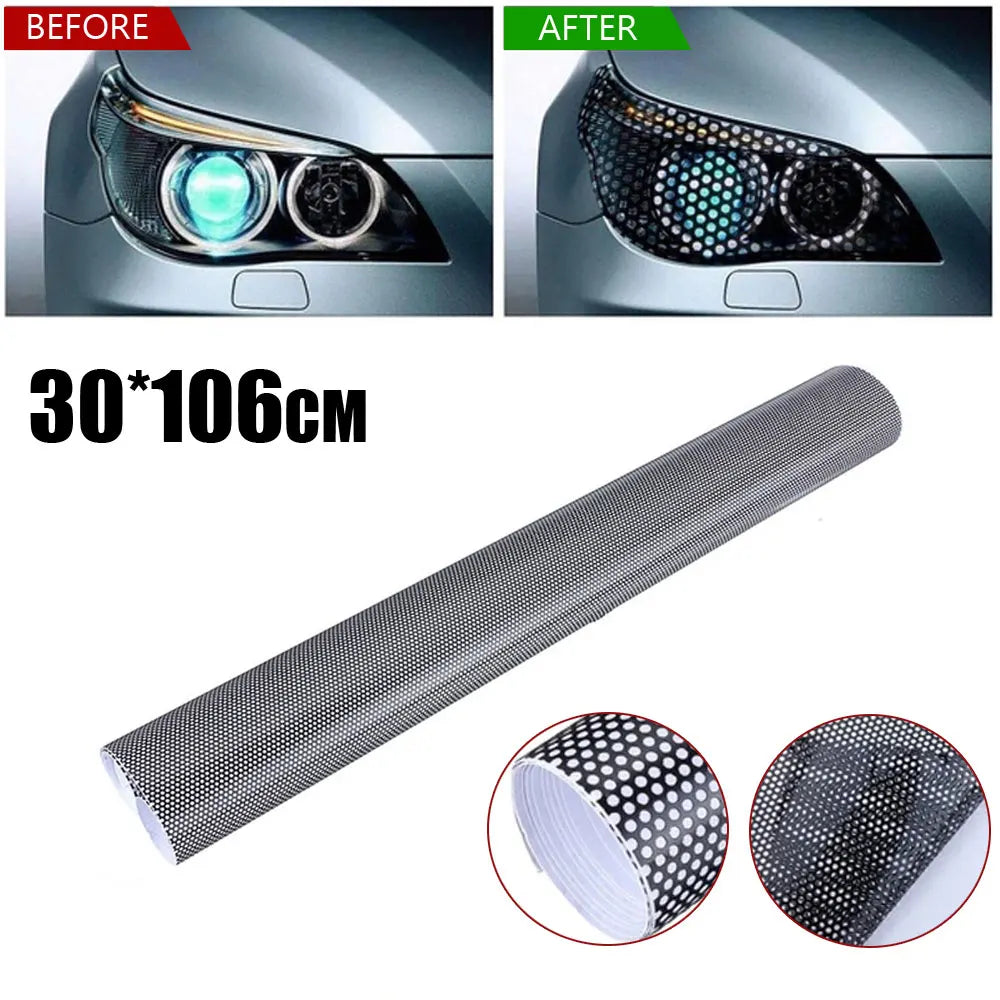 30*106CM Black Universal Wrap Hollow Automobile Lamp Film Car Wrap Honeycomb Sticker Tint Perforated Film Exterior Accessories - DriveNova