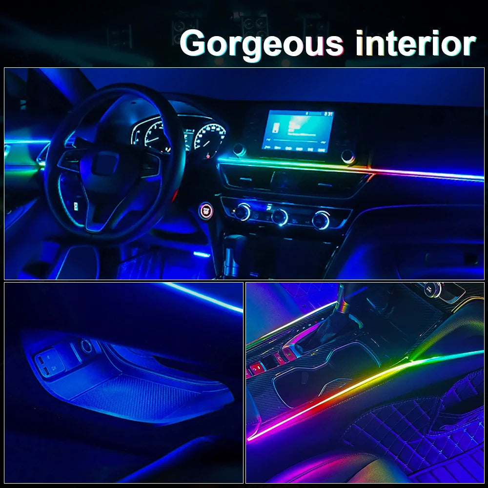 18-in-1 LED Car Ambient Lighting System with Bluetooth App Control, RGB Color Spectrum, and Acrylic Strip for Interior Atmosphere Enhancement - 12V