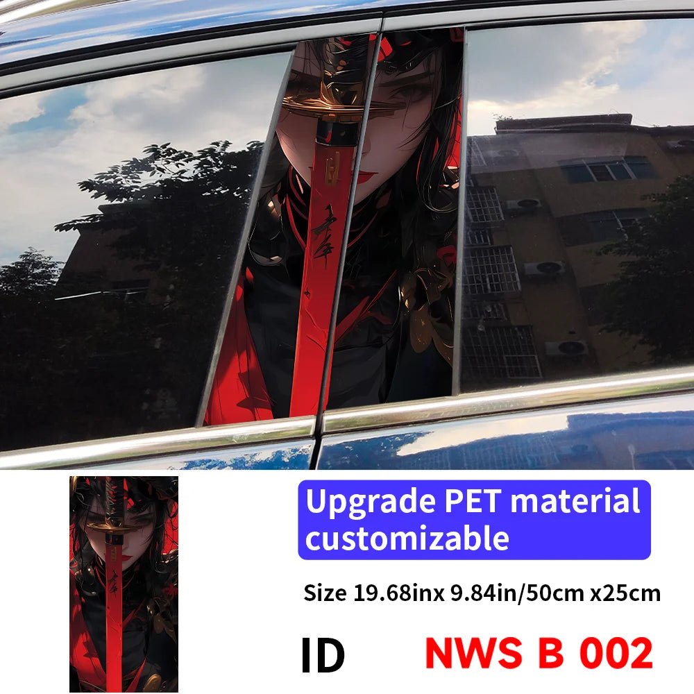 Female Samurai Car Stickers - Durable Waterproof Vinyl Decals for B-Pillar and Center Column Protection and Aesthetic Enhancement - DriveNova
