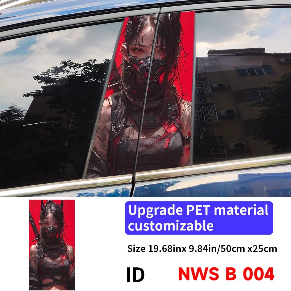 Female Samurai Car Stickers - Durable Waterproof Vinyl Decals for B-Pillar and Center Column Protection and Aesthetic Enhancement - DriveNova