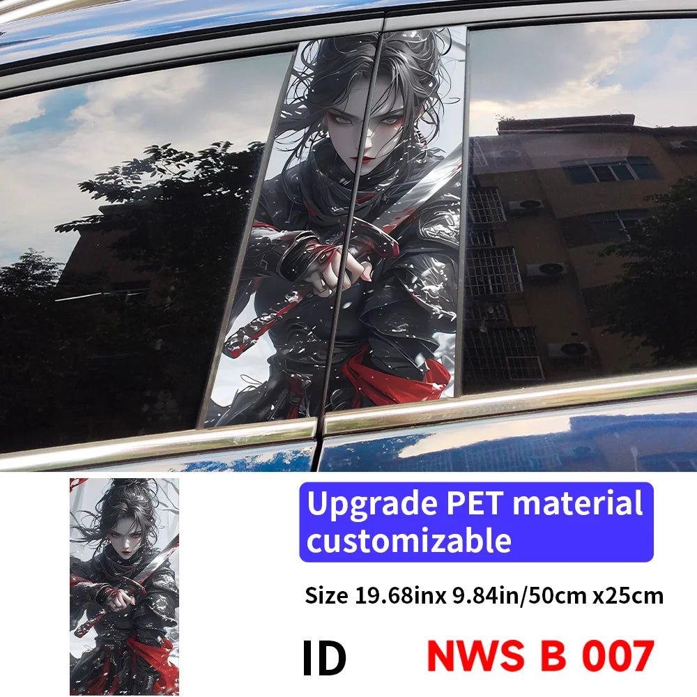 Female Samurai Car Stickers - Durable Waterproof Vinyl Decals for B-Pillar and Center Column Protection and Aesthetic Enhancement - DriveNova