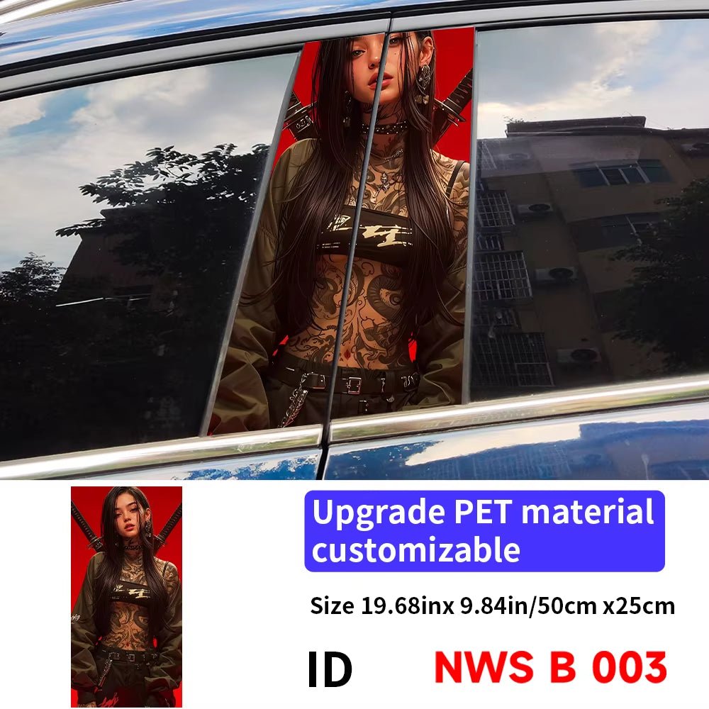 Female Samurai Car Stickers - Durable Waterproof Vinyl Decals for B-Pillar and Center Column Protection and Aesthetic Enhancement - DriveNova