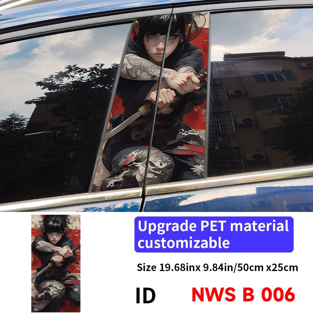 Female Samurai Car Stickers - Durable Waterproof Vinyl Decals for B-Pillar and Center Column Protection and Aesthetic Enhancement - DriveNova