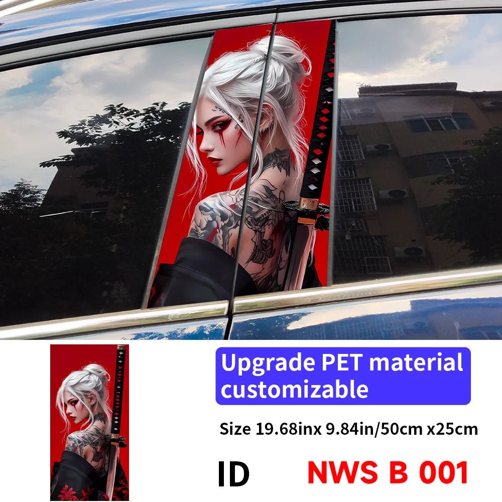 Female Samurai Car Stickers - Waterproof Vinyl Decals for Auto B-Pillar and Center Column Protection and Decoration - DriveNova