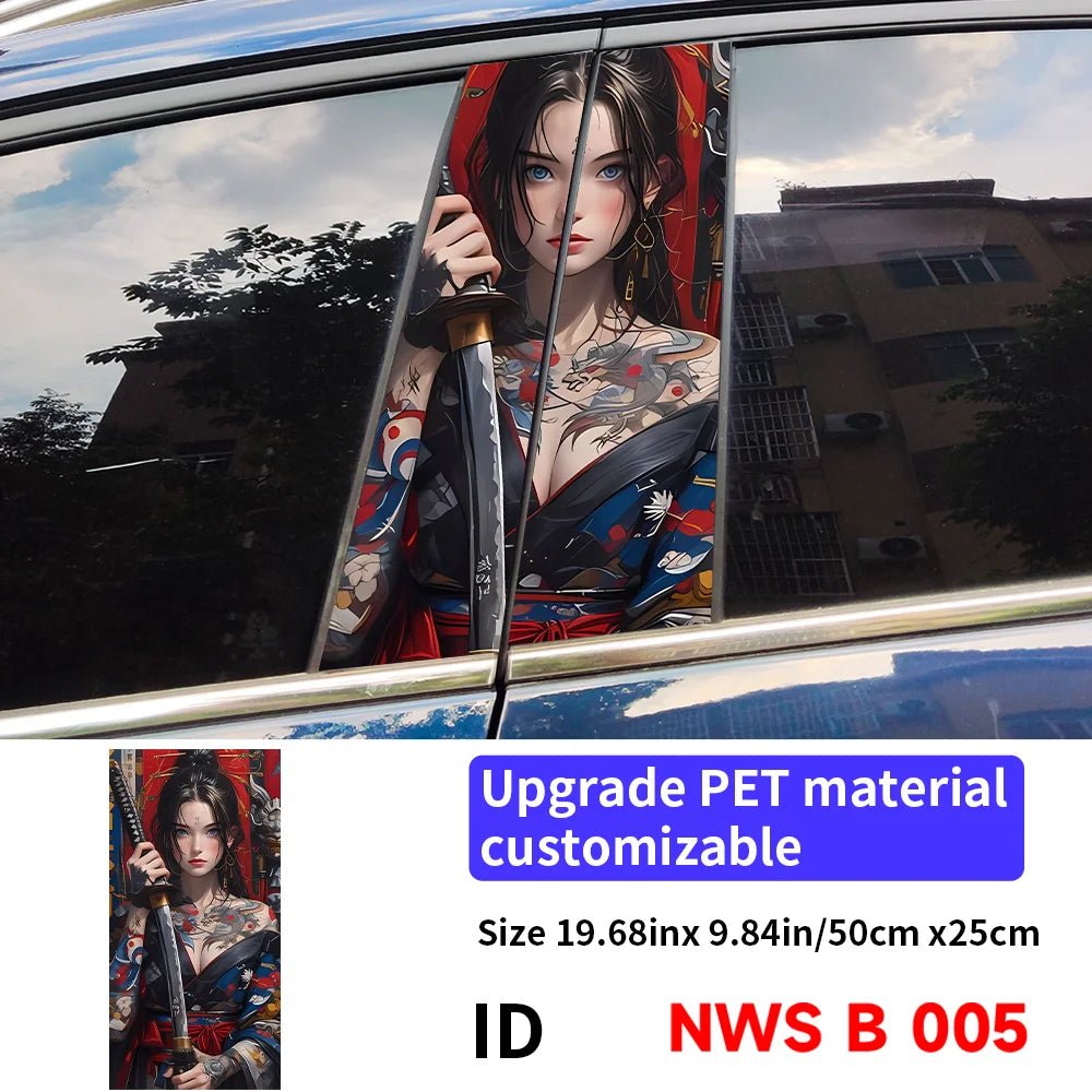 Female Samurai Car Stickers - Durable Waterproof Vinyl Decals for B-Pillar and Center Column Protection and Aesthetic Enhancement - DriveNova