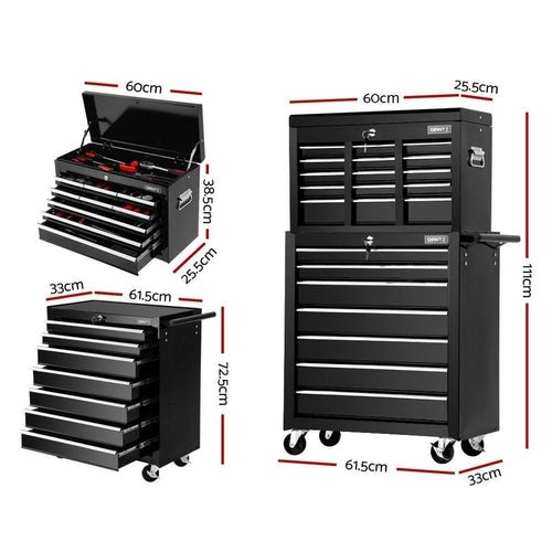 Giantz 16 Drawer Tool Box Cabinet Chest Trolley Toolbox Garage Storage - DriveNova