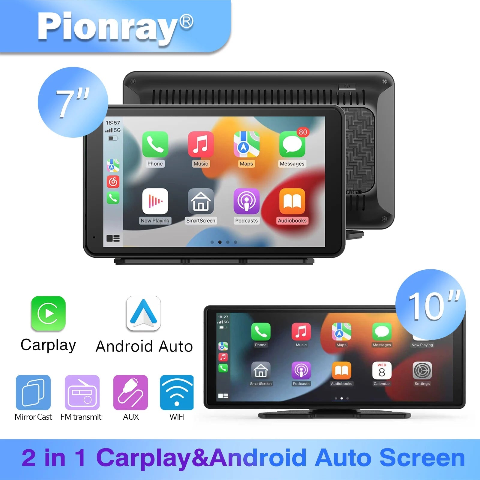Pionray 7/10 inches android auto Universal Portable CarPlay for Car Screen Car Radio Video Wireless Carplay Screen for Apple - DriveNova