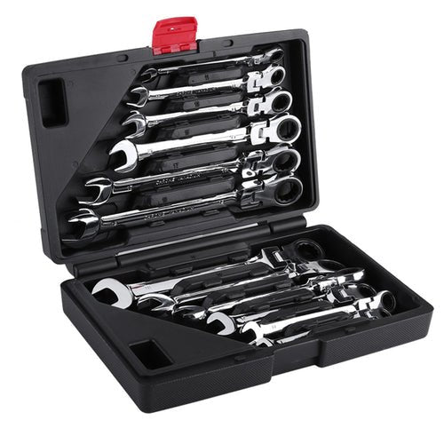 Pro Spanner Wrench Ratchet Polished Set Kit Metric 8 -19mm Car Tools - DriveNova