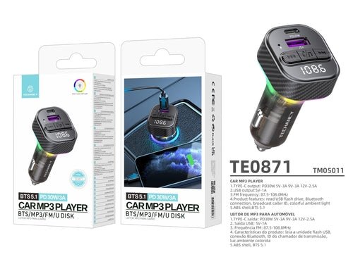 Techancy Car MP3 Player TE0871 Bluetooth 5.1 PD 30W Fast Charging - DriveNova