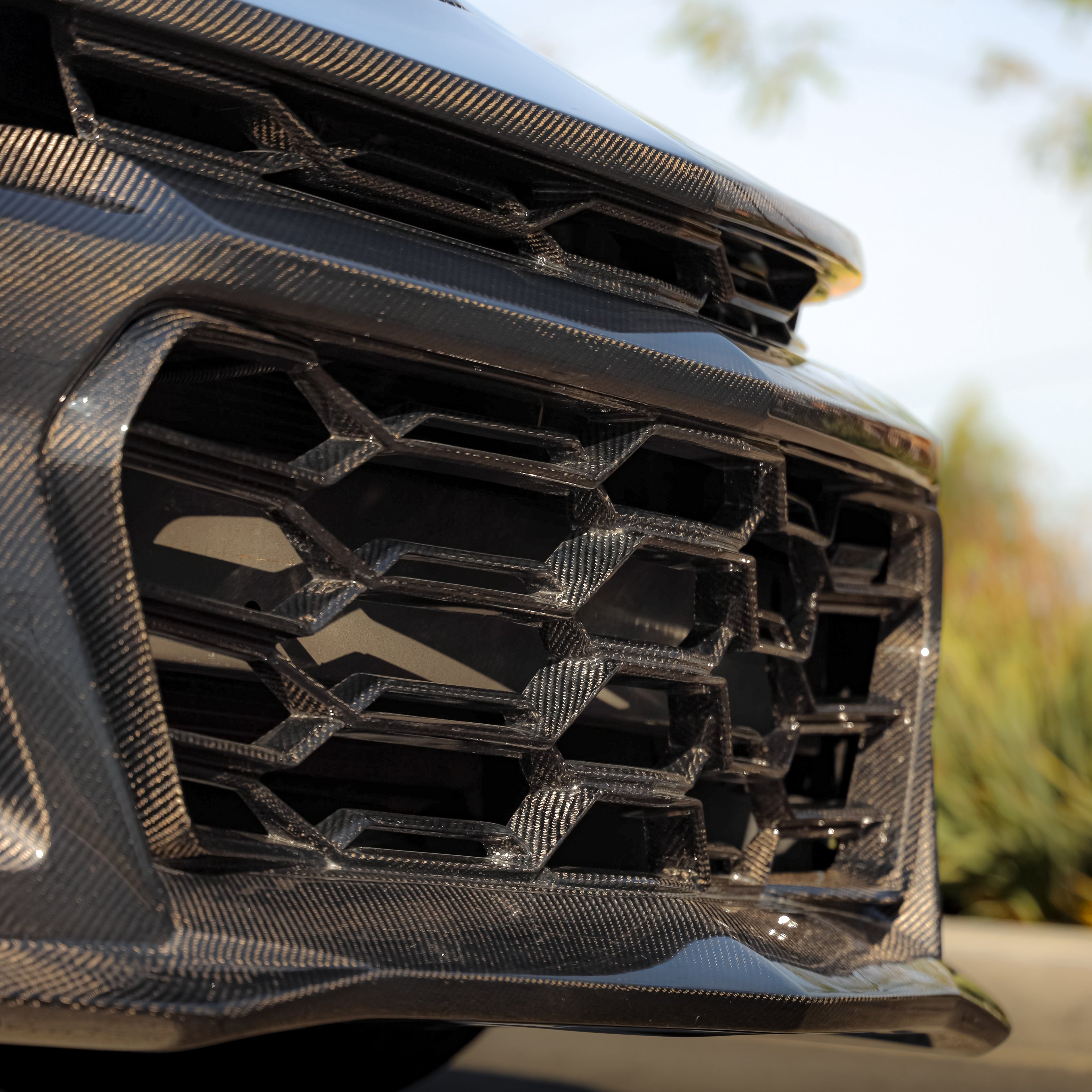 2010-2015 Chevy Camaro Black Panther 1PC Full Gloss Carbon Fiber Front Bumper Conversion Track Package