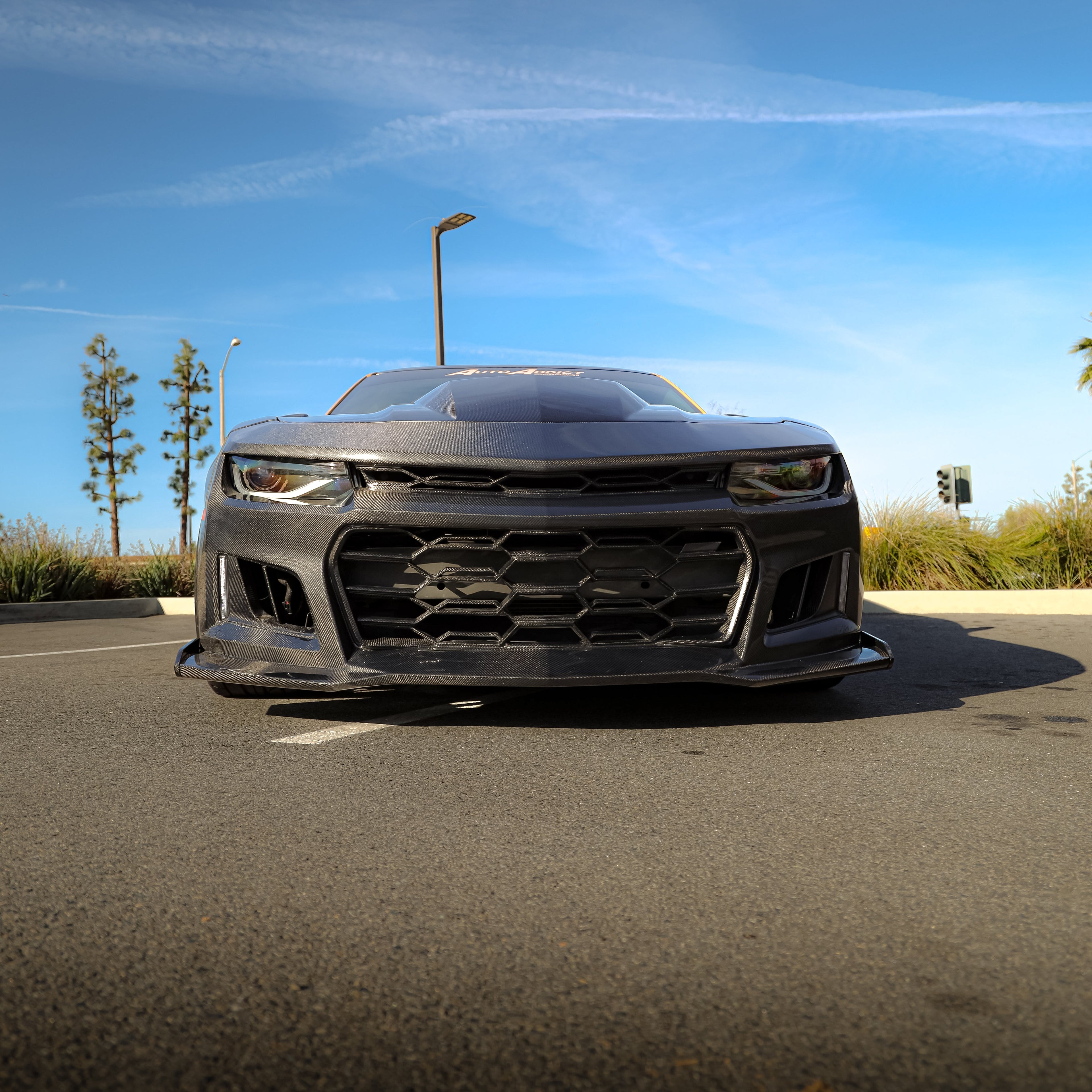 2010-2015 Chevy Camaro Black Panther 1PC Full Gloss Carbon Fiber Front Bumper Conversion Track Package