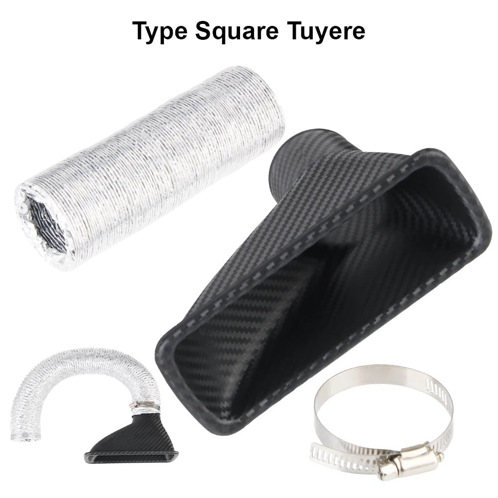 Turbo Air Inlet Tuyere Car Front Bumper Air Intake System Universal Round/Square Nozzles Air Vent Tube Kit Air Funnel Pipe Set - DriveNova
