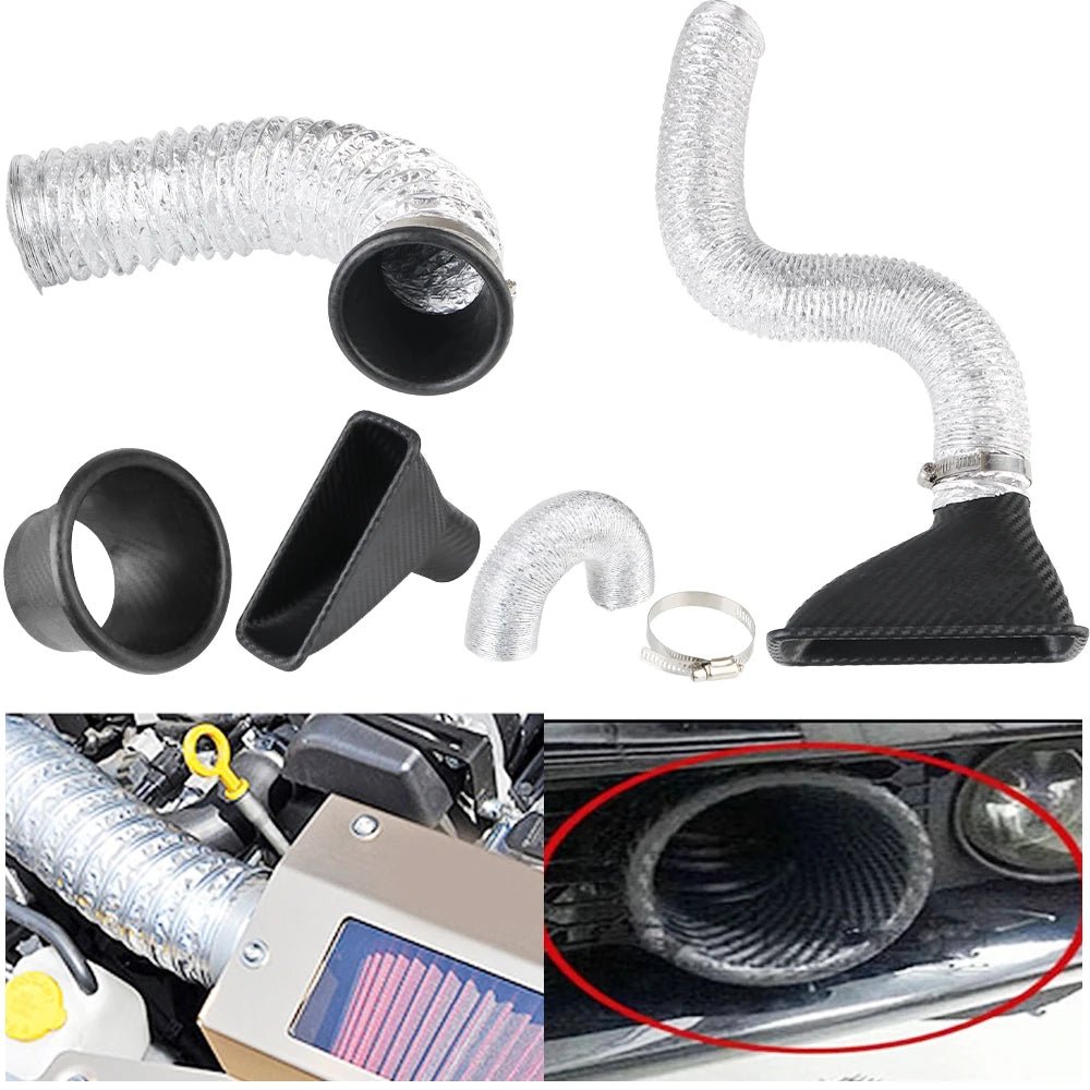 Turbo Air Inlet Tuyere Car Front Bumper Air Intake System Universal Round/Square Nozzles Air Vent Tube Kit Air Funnel Pipe Set - DriveNova
