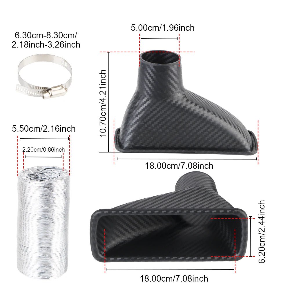 Turbo Air Inlet Tuyere Car Front Bumper Air Intake System Universal Round/Square Nozzles Air Vent Tube Kit Air Funnel Pipe Set - DriveNova