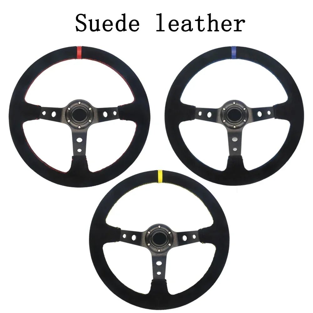 Universal 350MM High-Quality Suede and PVC Steering Wheel for Drift Racing - DriveNova