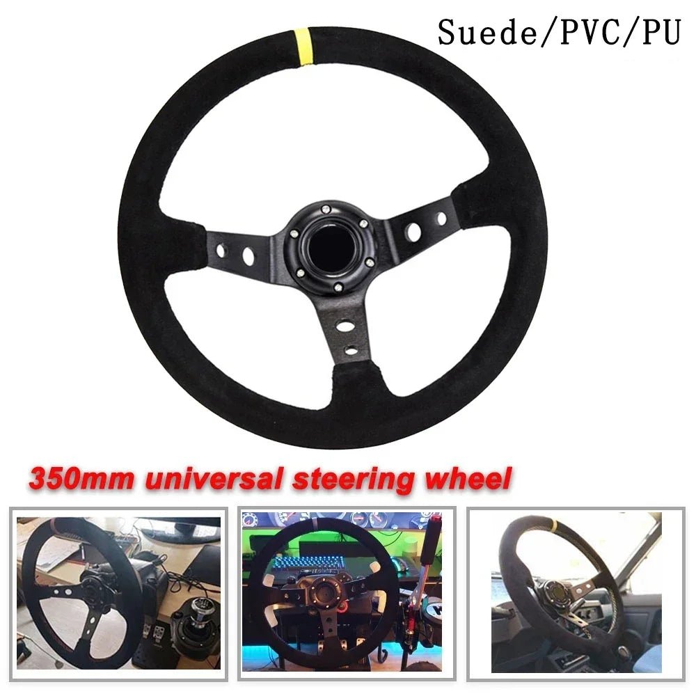 Universal 350MM High-Quality Suede and PVC Steering Wheel for Drift Racing - DriveNova