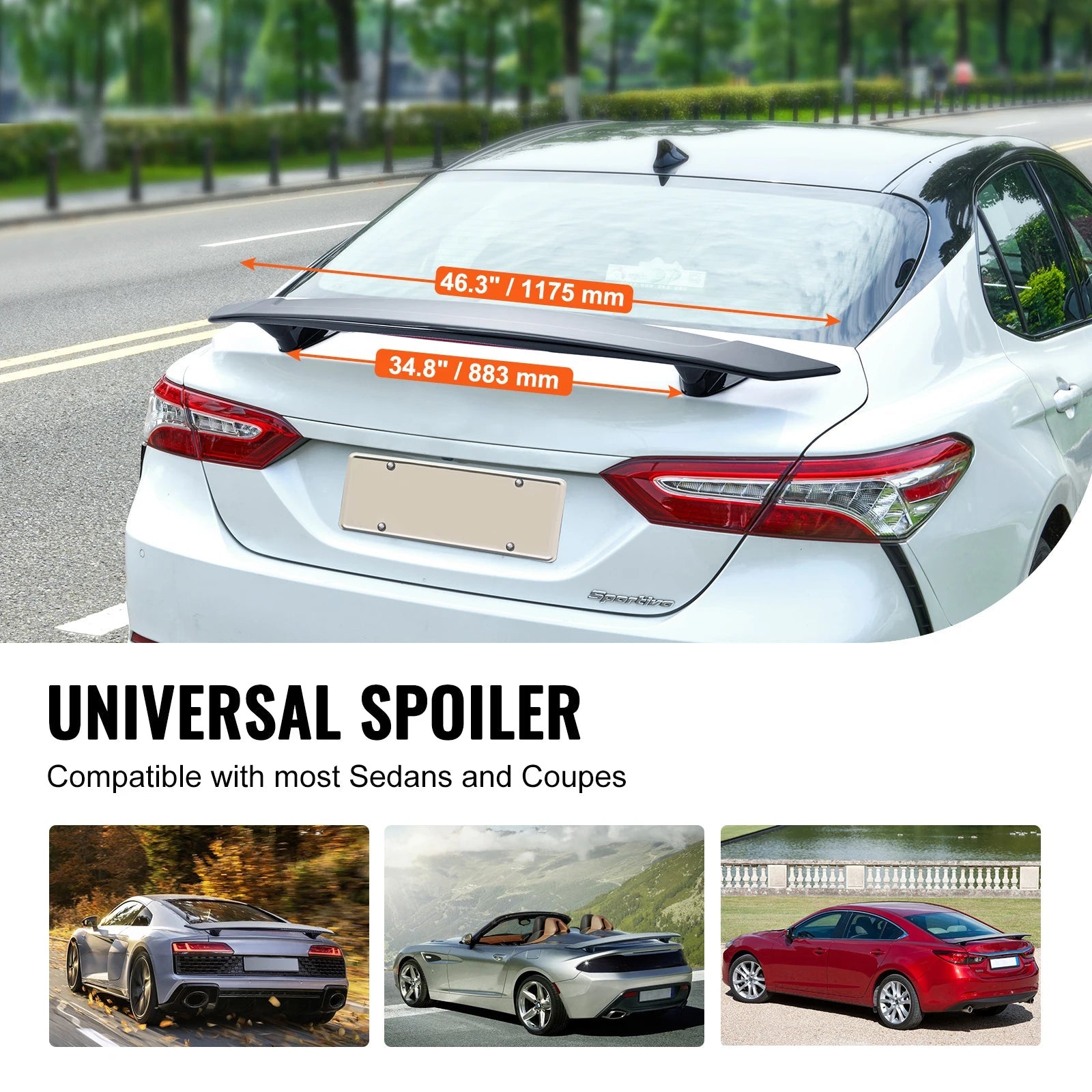 Universal 46.3-Inch GT Wing Car Spoiler for Sedans and Coupes - High Strength ABS Material in Black - DriveNova