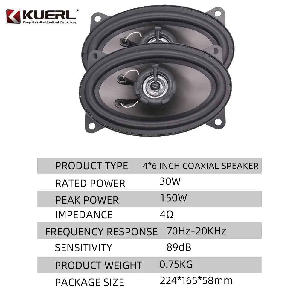Universal 4x6 Inch High Power Car Coaxial Speakers - Full Range Audio Stereo System with Non-Destructive Installation - DriveNova