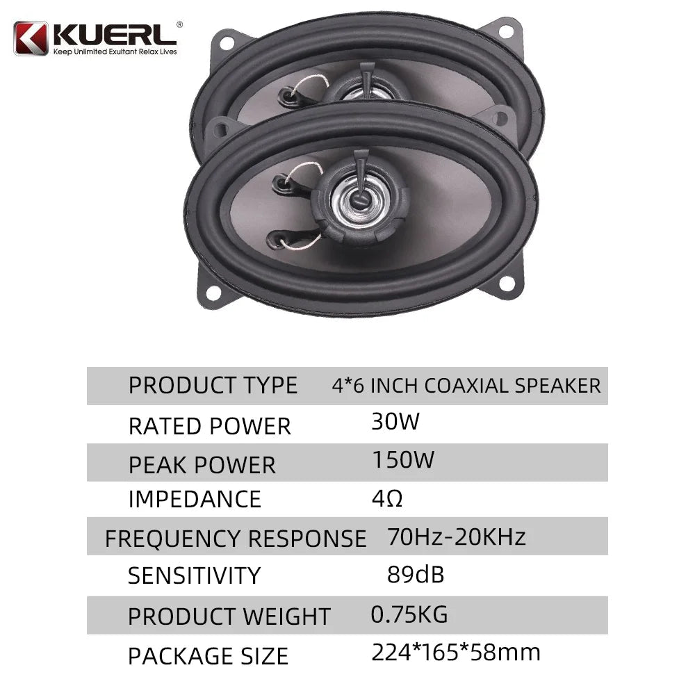 Universal 4x6 Inch High Power Car Coaxial Speakers - Full Range Audio Stereo System with Non-Destructive Installation - DriveNova