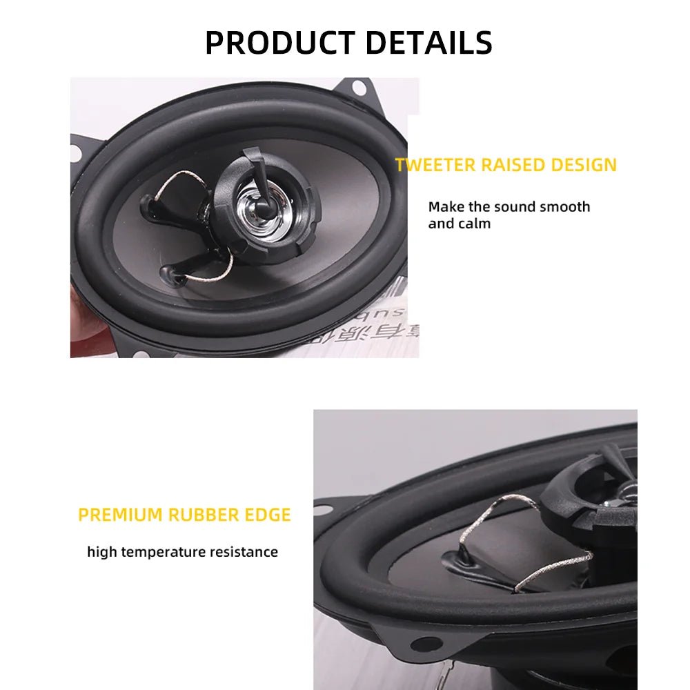 Universal 4x6 Inch High Power Car Coaxial Speakers - Full Range Audio Stereo System with Non-Destructive Installation - DriveNova
