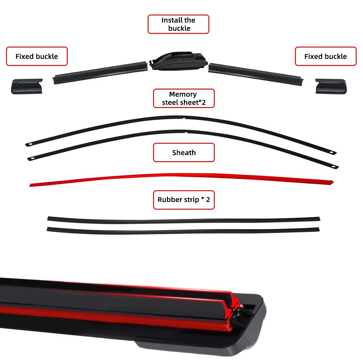 Universal Double Rubber J/U-Shaped Wiper Blade for Front Windshield Cleaning - 1 Piece - DriveNova
