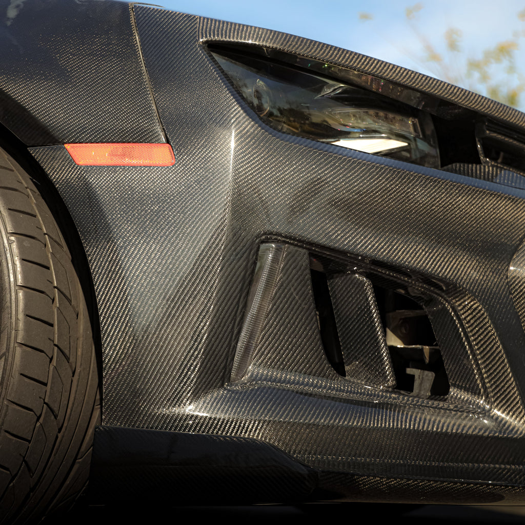 2010-2015 Chevy Camaro Black Panther 1PC Full Gloss Carbon Fiber Front Bumper Conversion Track Package