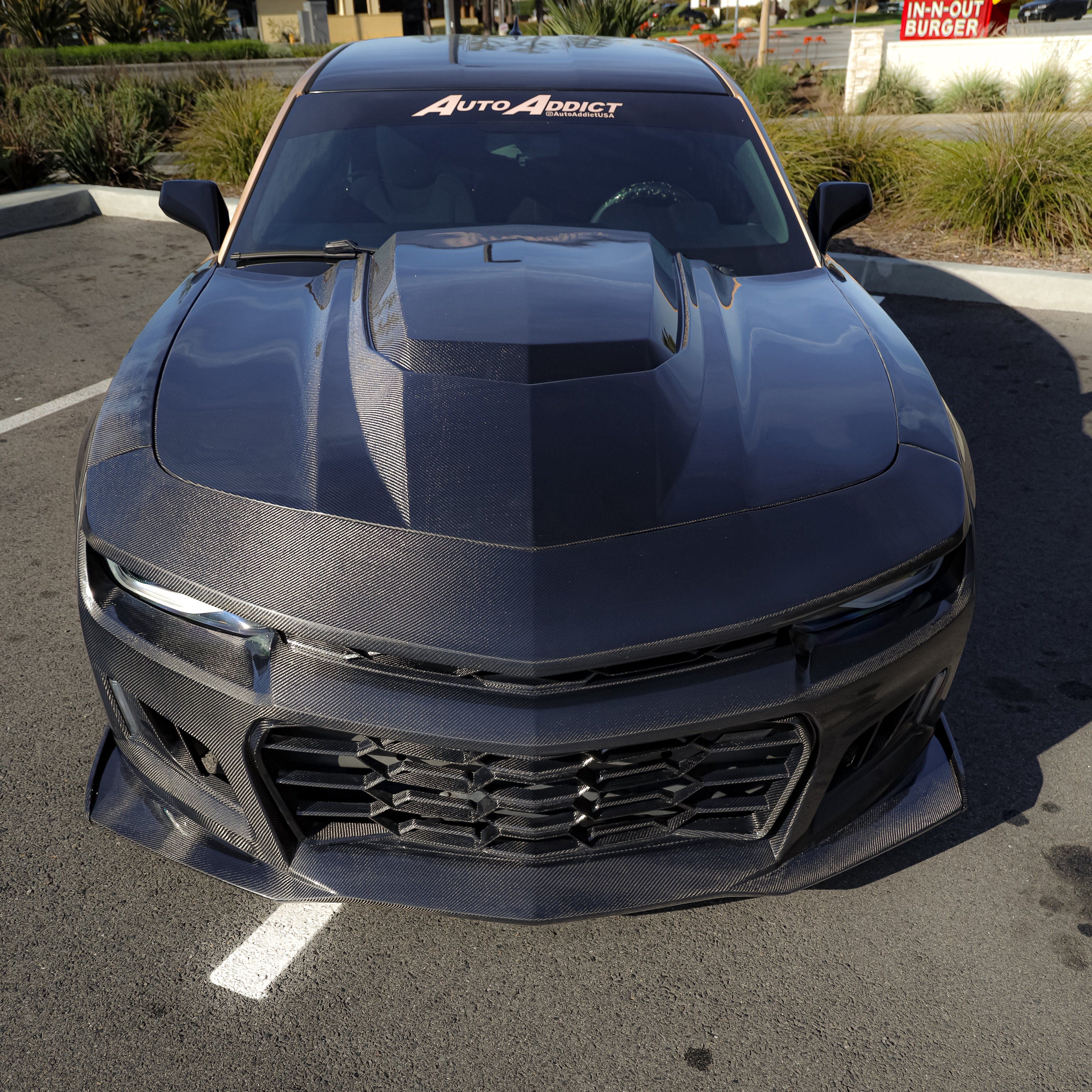 2010-2015 Chevy Camaro Black Panther 1PC Full Gloss Carbon Fiber Front Bumper Conversion Track Package